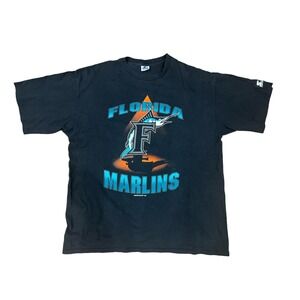 Vintage Florida Marlins Starter T Shirt Mens X Large Black Baseball Graphic Tee